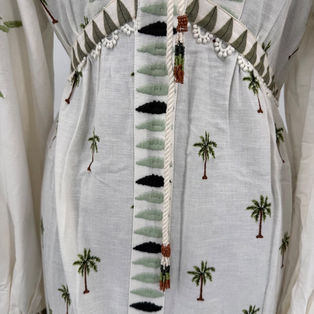 Farm Rio Milian Branco Farm Palm Tree Embroidered Maxi Dress Boho Women's Large - Picture 13 of 16